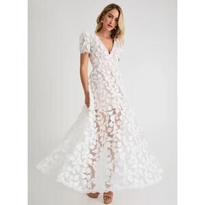 Helsi Clara White Shimmer Floral Appliqué Maxi Dress NWT Medium Bridal